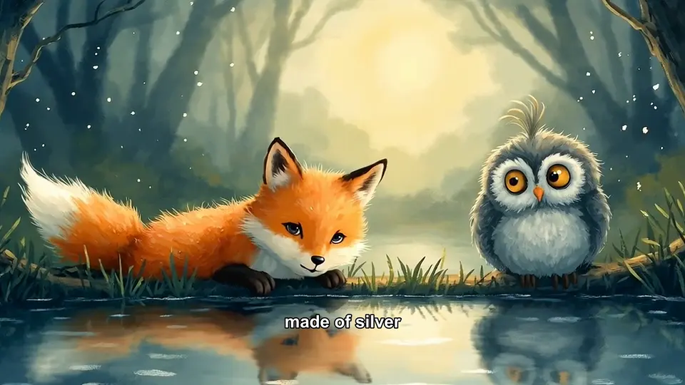 The fox and the owl by a pond